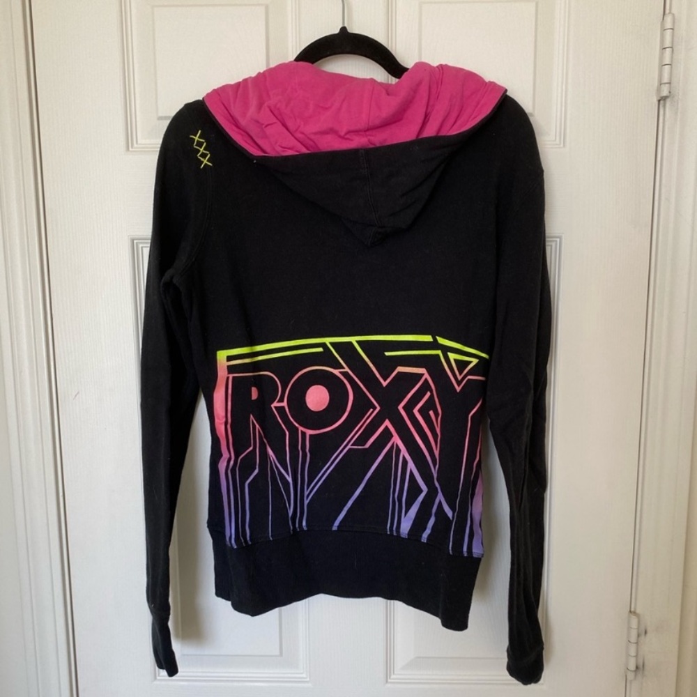 Roxy Black Jacket with Pink Hood and Neon Logo